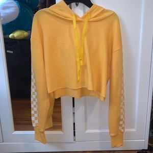 yellow checkered cropped hoodie